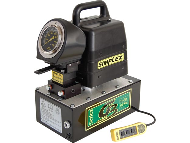 G3163, Electric Hydraulic Pump, 3/3 Solenoid Valve, 46 in3/min (753,8 cm3/min) Oil Flow at 10,000 psi (700 bar), 2.5 Gallon (9,46 l) Usable Oil, 115V | Simplex - Simplex