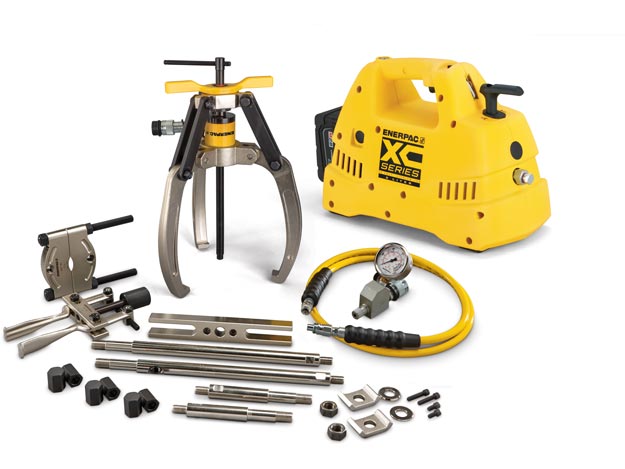 LGHMS310CE, 10 Ton, 3 Jaw, Hydraulic Lock-Grip Master Puller Set with Cordless Pump, 230V - Enerpac