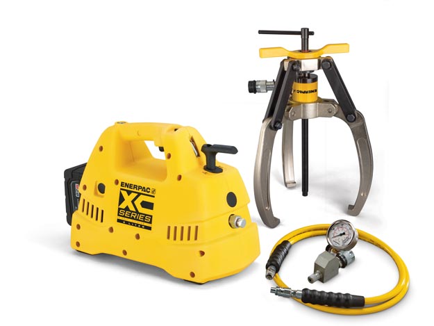 LGHS310CB, 10 Ton, 3 Jaw, Hydraulic Lock-Grip Puller Set with Cordless Pump, 115V - Enerpac