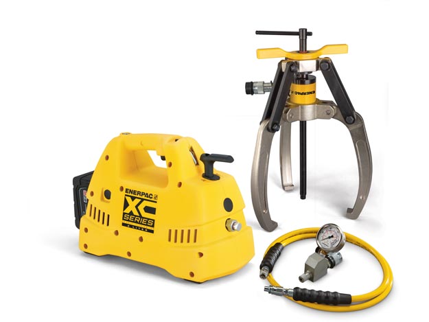 LGHS314CE, 14 Ton, 3 Jaw, Hydraulic Lock-Grip Puller Set with Cordless Pump, 230V - Enerpac