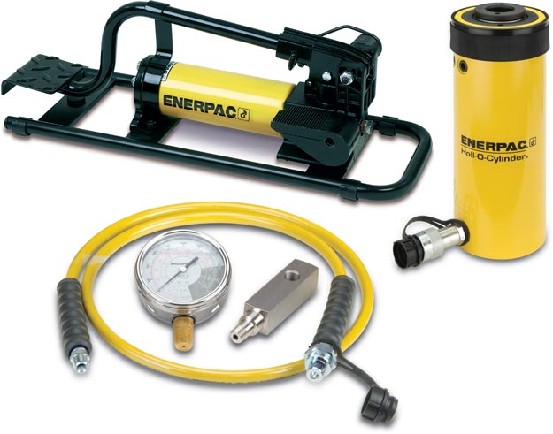 SCH202FP, 20 Ton, 2 in Stroke, Hollow Hydraulic Cylinder and Foot Pump Set - Enerpac
