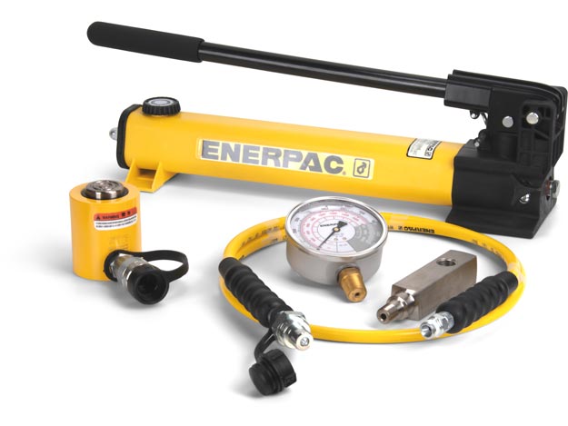 SCL101H, 10 Ton, 1.5 in Stroke, Low Height Hydraulic Cylinder and Hand Pump Set - Enerpac