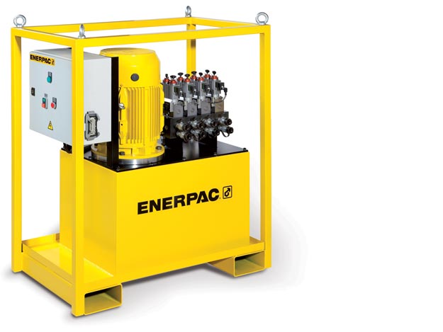 SFP803SJ, Electric Split Flow Hydraulic Pump, 8 Outlets, 4/3 Solenoid Valve, 10 gallon Reservoir, 460V - Enerpac