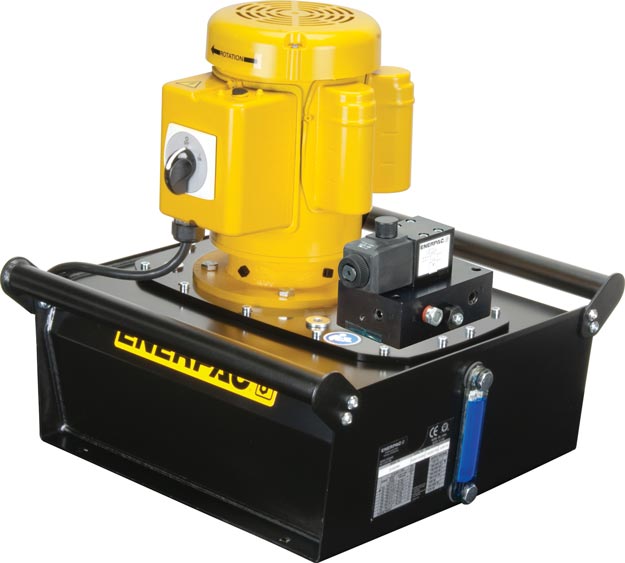 ZE4108DB, Electric Hydraulic Pump, 3/2 Solenoid Dump Valve, Electric Box and LCD, 2.0 gallon Usable Oil, 60 in3/min Oil Flow at 10,000 psi, 115V - Enerpac